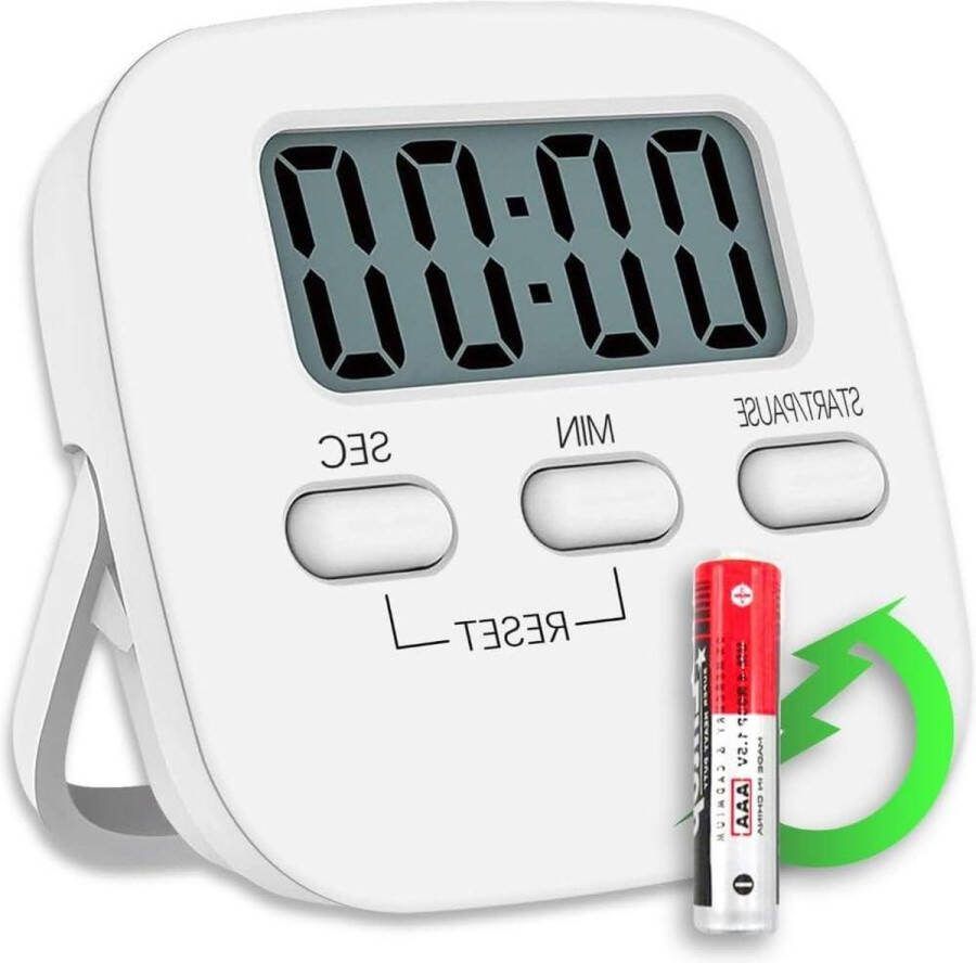 Digitale keukentimer met groot LCD-display en luid alarm tijdtimer keukenwekker magnetisch wit kookwekker digitaal