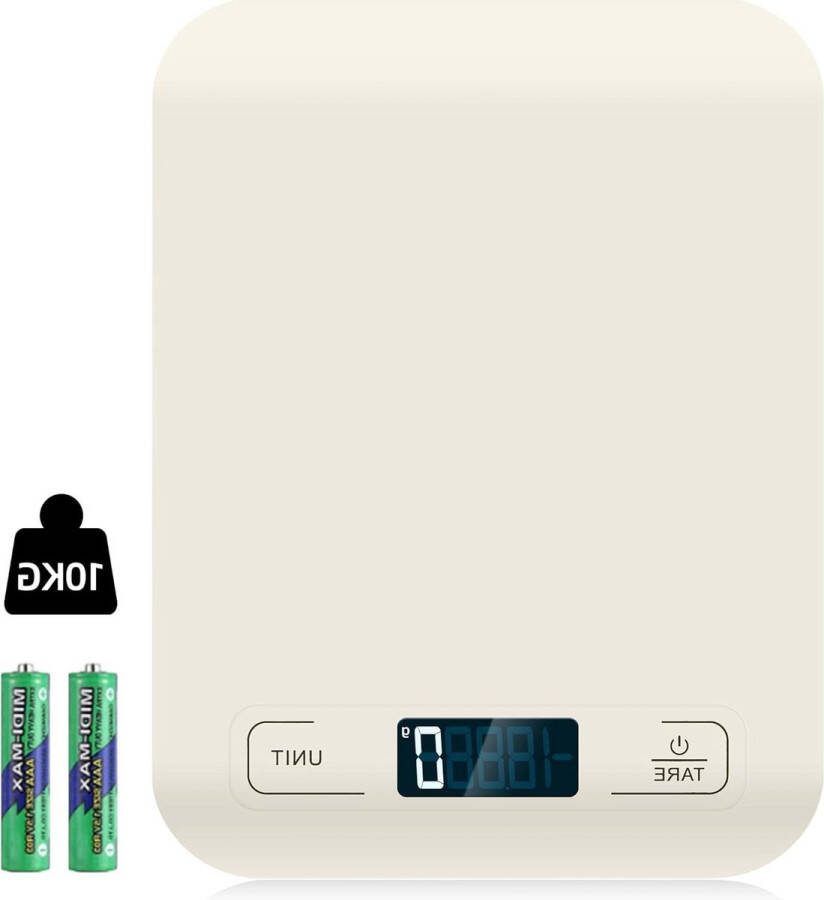 Digitale keukenweegschaal 10 kg lcd-display tarra-functie bakken koken ingrediënten 1 g precisie (wit)