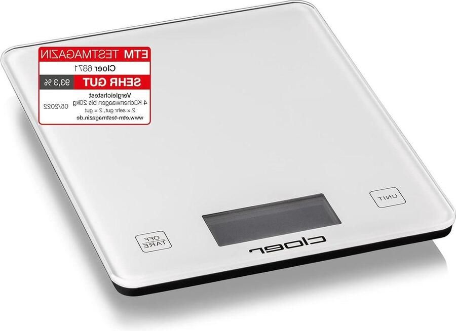 Digitale Keukenweegschaal 10 kg TARE weegfunctie Gewichtsweergave Maateenheden g ml lb oz glazen oppervlak LCD-Display wit
