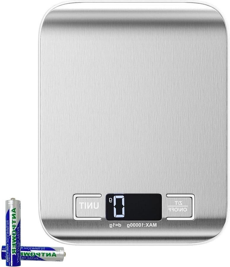 Digitale Keukenweegschaal 10kg 1g elektronische roestvrijstalen weegschaal led-display tarra-functie precisieweegschaal automatische uitschakelfunctie 6 maateenheden wegen