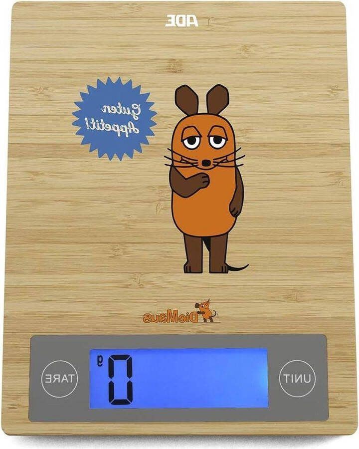Digitale keukenweegschaal met bamboe weegoppervlak retro design tot 5 kg