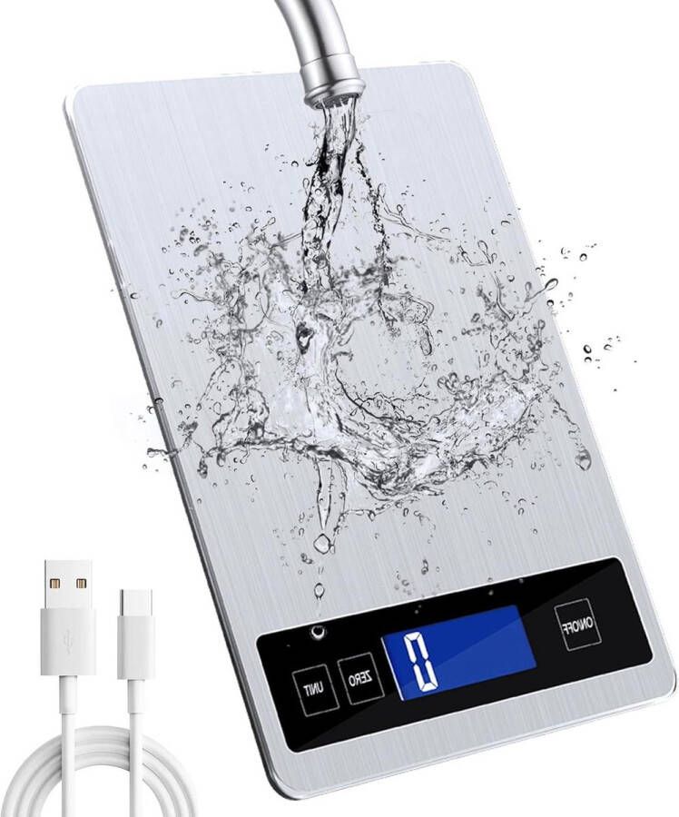 Digitale keukenweegschaal met LCD scherm 33 lb 15 kg Roestvrij staal Gehard glas Nauwkeurig tot 1 g USB of batterij bediend