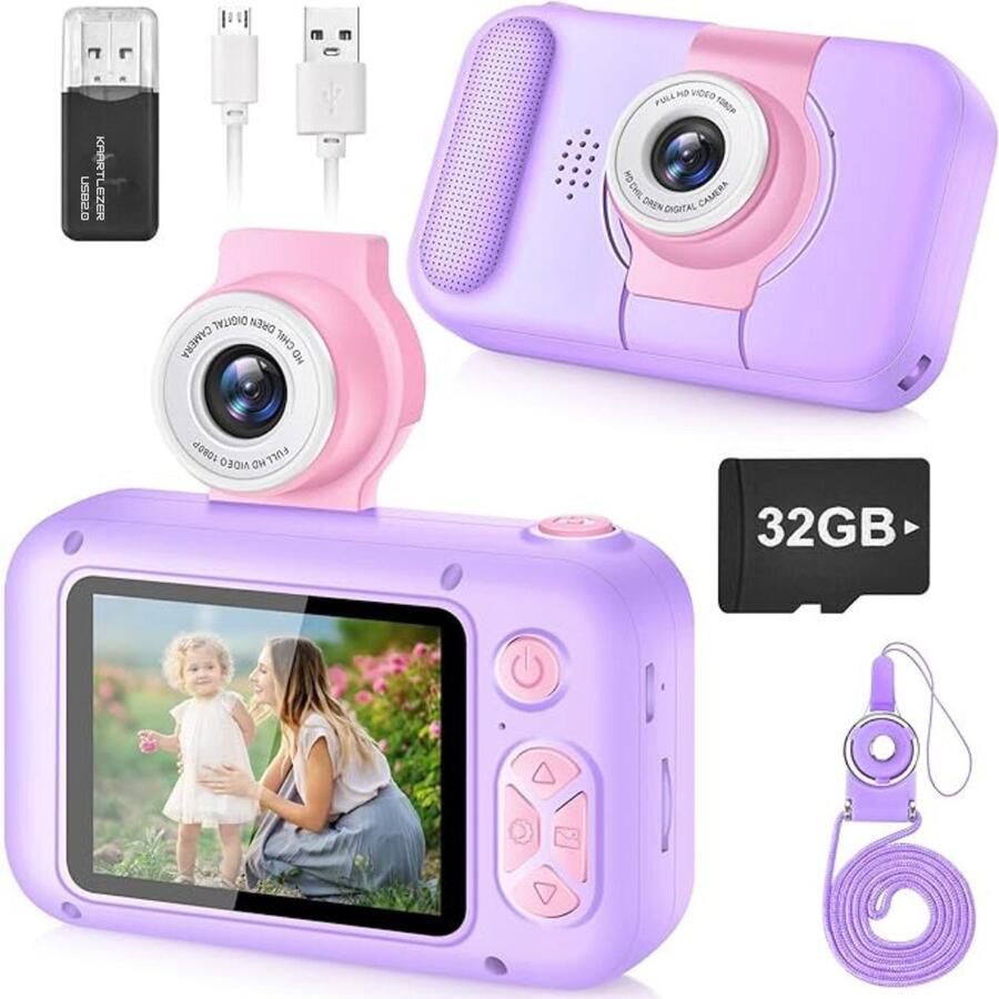 Digitale Kindercamera HD 1080p Fototoestel Voor Kinderen Ook voor selfies Violet