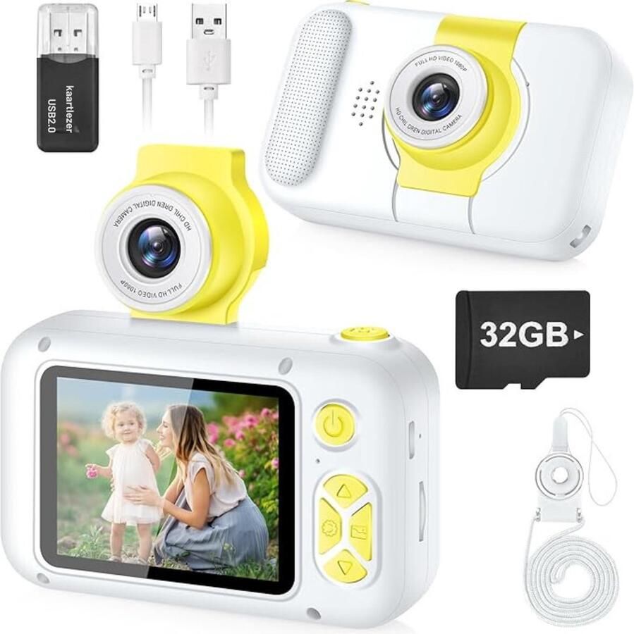 Digitale Kindercamera HD 1080p Fototoestel Voor Kinderen Ook voor selfies Wit