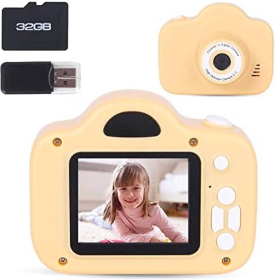 Digitale Kindercamera Kinderfototoestel Kindercamera Digitaal met 32GB micro SD kaart Geel