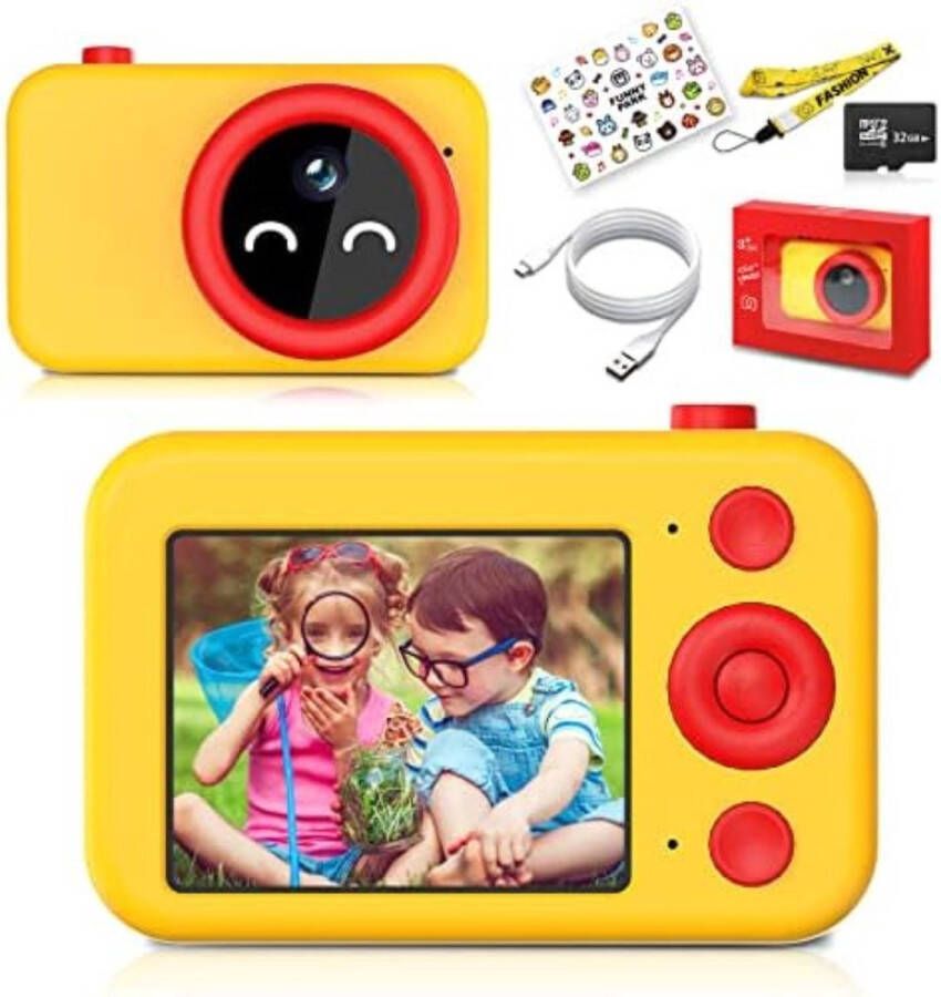 Digitale Kindercamera Kinderfototoestel Kindercamera Digitaal met 32GB micro SD kaart Geel Rood