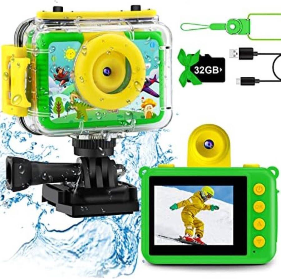 Digitale Kindercamera Kinderfototoestel Kindercamera Digitaal met 32GB micro SD kaart Groen