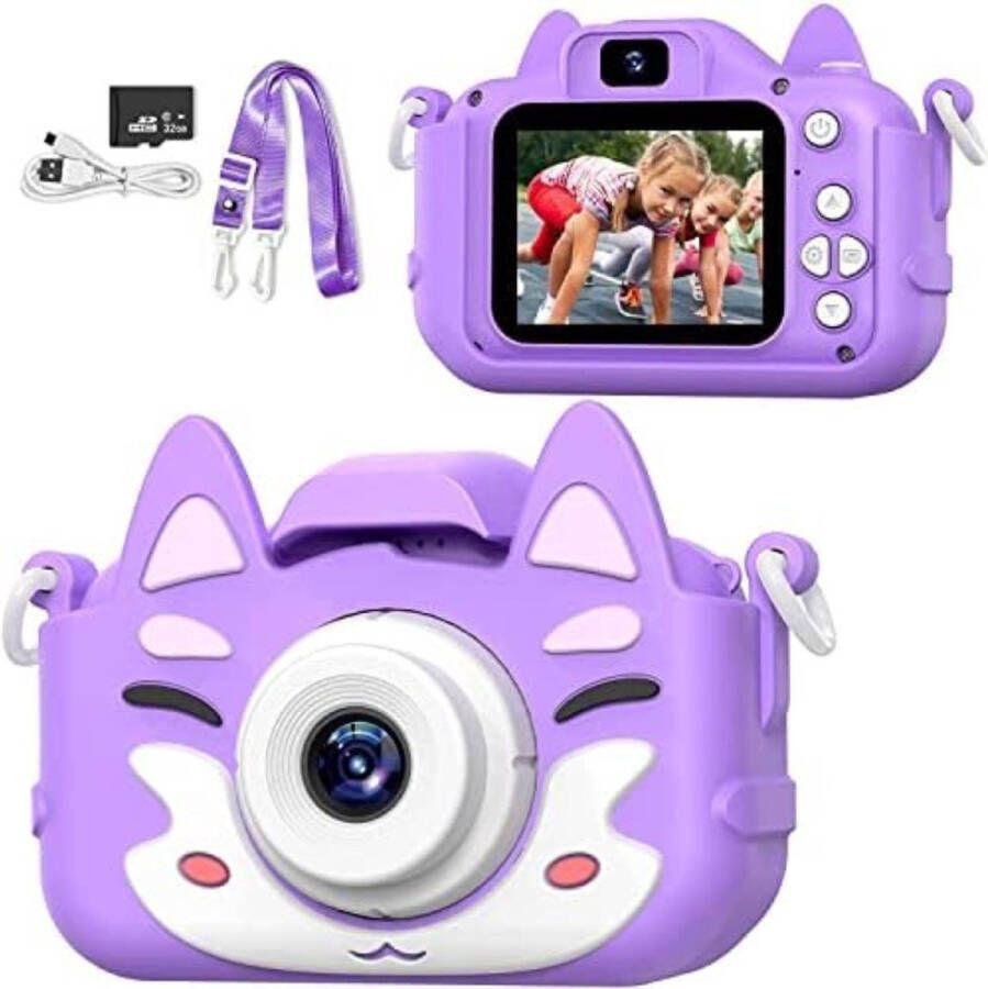 Digitale Kindercamera Kinderfototoestel Kindercamera Digitaal met 32GB micro SD kaart Paars