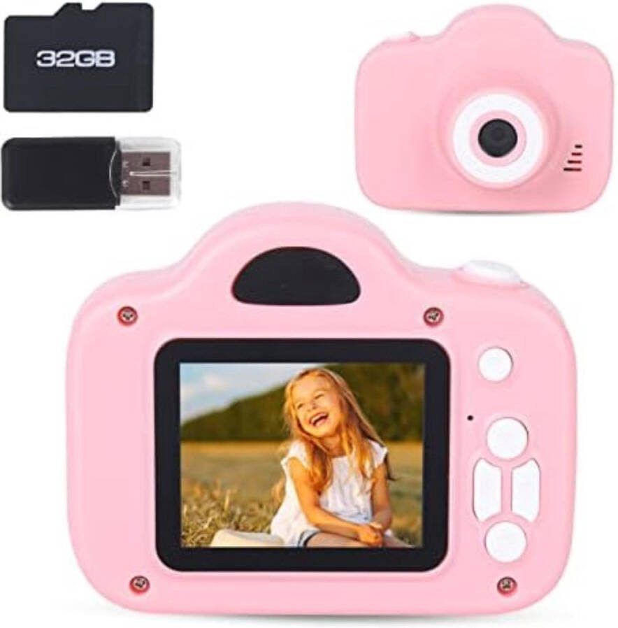 Digitale Kindercamera Kinderfototoestel Kindercamera Digitaal met 32GB micro SD kaart Roze