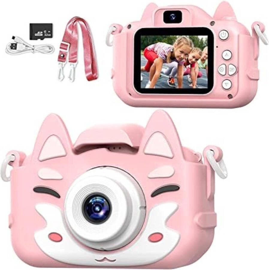 Digitale Kindercamera Kinderfototoestel Kindercamera Digitaal met 32GB micro SD kaart Roze