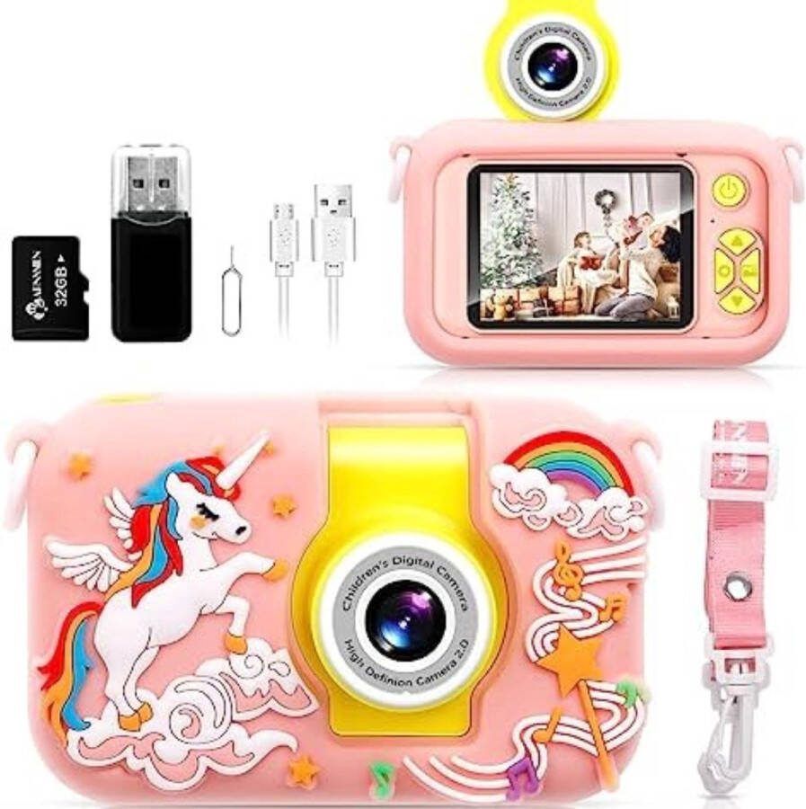 Digitale Kindercamera Kinderfototoestel Kindercamera Digitaal met 32GB micro SD kaart Roze