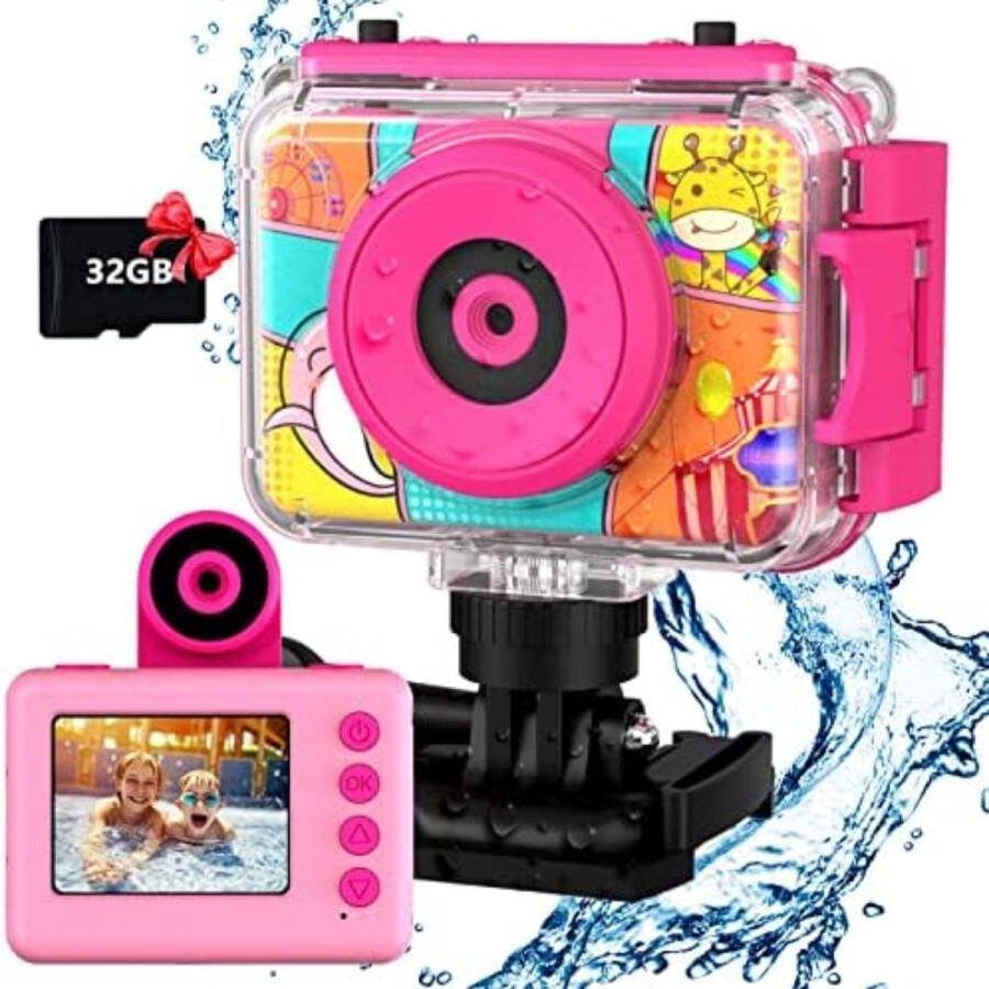Digitale Kindercamera Kinderfototoestel Kindercamera Digitaal met 32GB micro SD kaart Roze