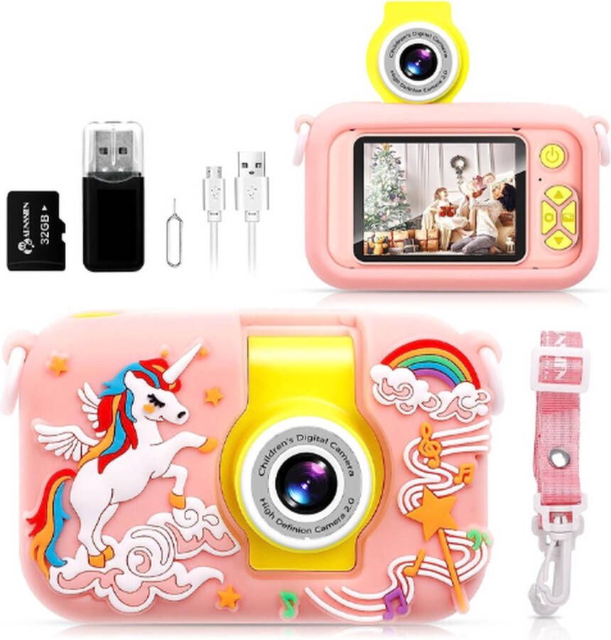 Digitale Kindercamera set Selfiecamera 1080P voor kinderen 3-10 jaar USB Oplaadbaar Roze
