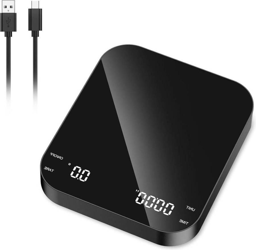Digitale koffieweegschaal met timer en g groot led-display oplaadbare keukenweegschaal 01 g 3 kg touch-knop tarra-functie elektronische weegschaal waterdicht voor koffiebereiding