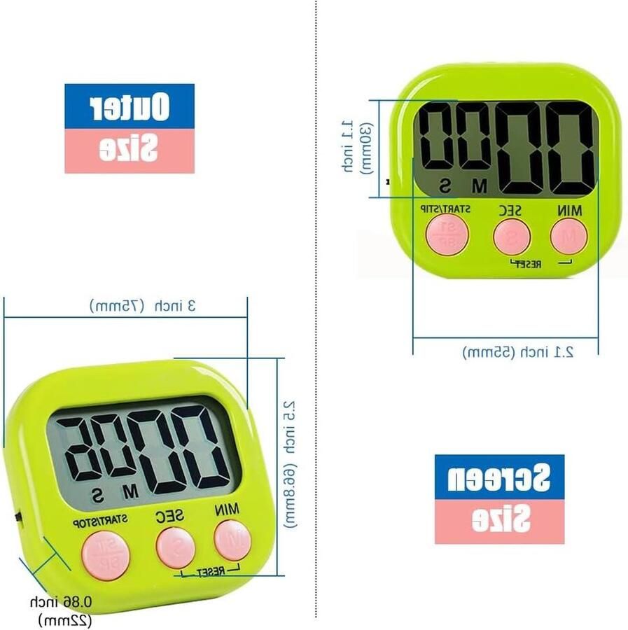 Digitale Kookwekker Groen Magnetische Steunstandaard Luid Alarm Tel- en Aftelklok 99 Minuten 59 Seconden