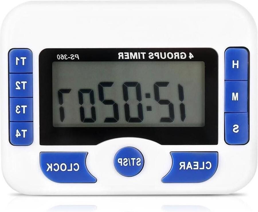 Digitale kookwekker met 4 kanalen Timer voor onafhankelijke groepen Aftelmagneet keuken kookwekker Wit en blauw kookwekker digitaal
