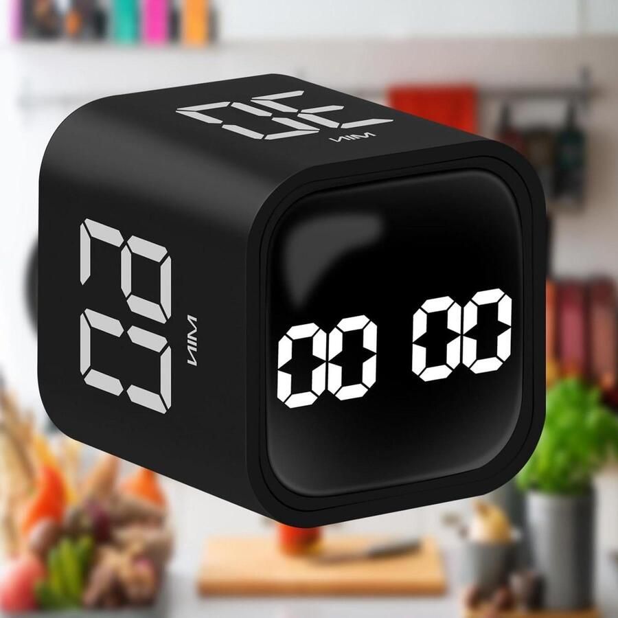 Digitale kubus keukentimer voor koken en studeren tijdtimer voor kinderen en volwassenen zwart kookwekker digitaal
