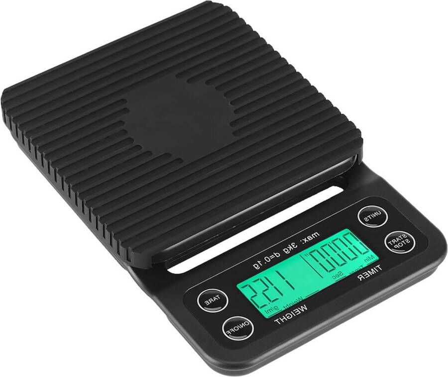 Digitale Levensmiddelweegschaal 3 Kg Multifunctioneel Keukenweegschaal Lcd-Display Tijd en Tarrafunctie Elegant Zwart Groen Licht