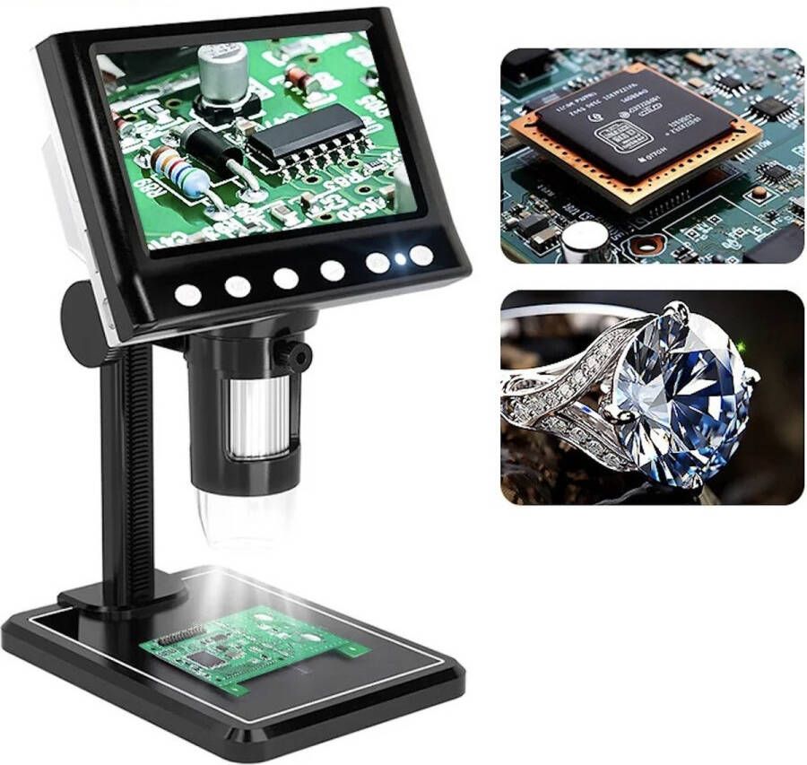Digitale microscoop digitaal 1600x USB 1080P compatibel met Windows Mac OS inclusief 8 verstelbare LED lampjes zwart
