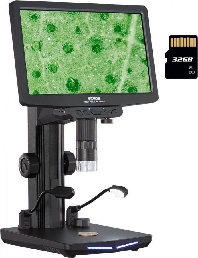 Digitale microscoop met 26 cm HD-scherm 10X-1300X vergroting gereflecteerde lichtmicroscoop USB-microscoop 8 LED 2 miljoen pixels 1080P videoresolutie 1920x1080 fotoresolutie 32 GB geheugenkaart