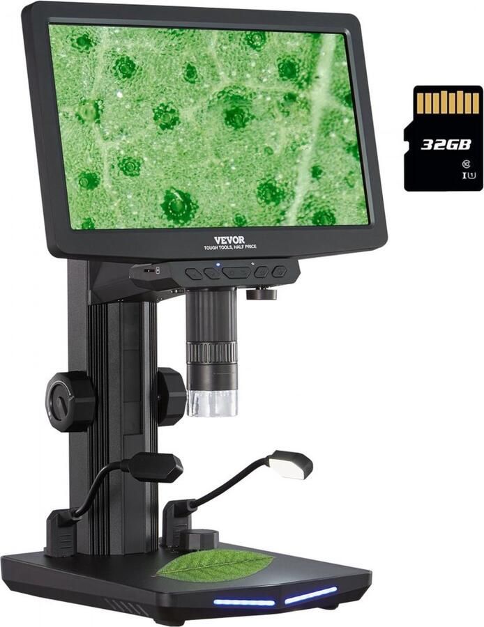Digitale microscoop met 7 inch IPS-scherm 10X-1200X vergroting gereflecteerde lichtmicroscoop USB-microscoop 8 LED 2 miljoen pixels 1080P videoresolutie 1920x1080 fotoresolutie 32 GB geheugenkaart
