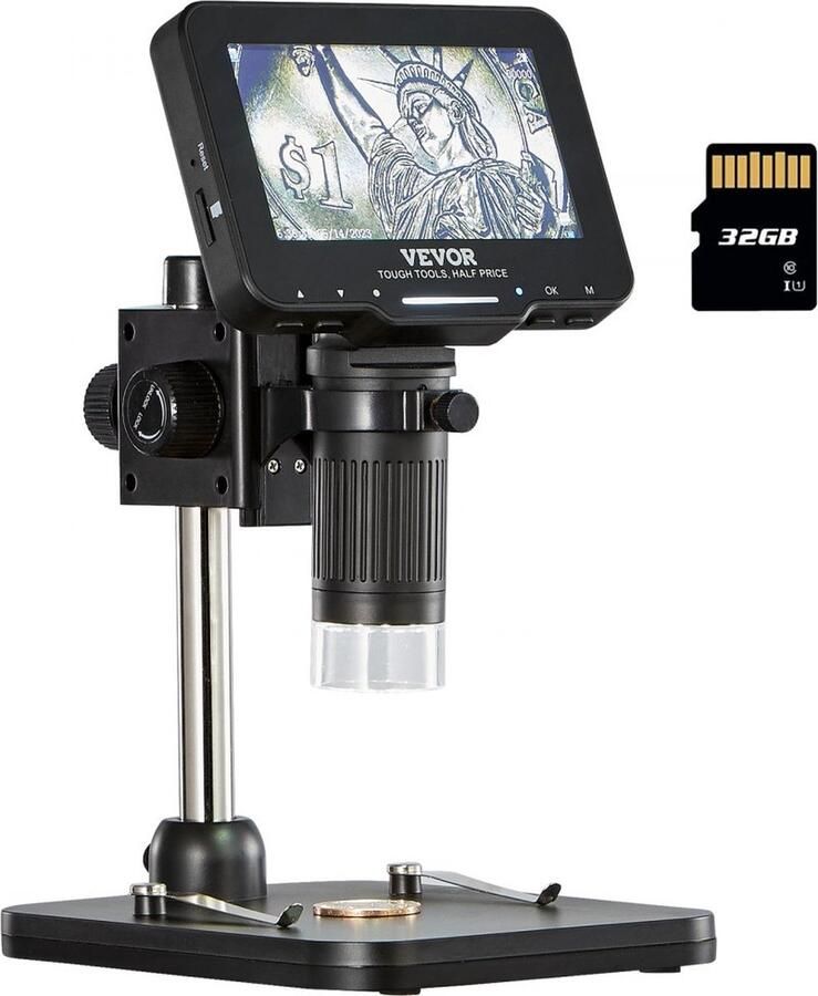 Digitale microscoop met HD-scherm 50X-1000X vergroting gereflecteerde lichtmicroscoop USB-microscoop 8 LED 2 miljoen pixels 1080P videoresolutie 1920x1080 (apparaat) 720x1280 (PC) fotoresolutie