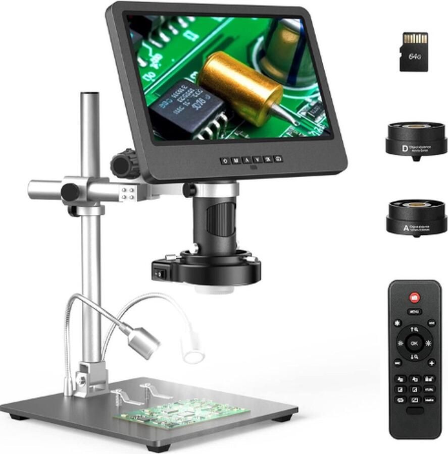 Digitale Microscoop Pro 10 Inch LCD Scherm 60x tot 2000x Vergroting 64GB SD Kaart 16MP HD-camera 144 LED Verlichting Soldeermicroscoop Triple Lens Microscope Wetenschap Munten Verzamelaar