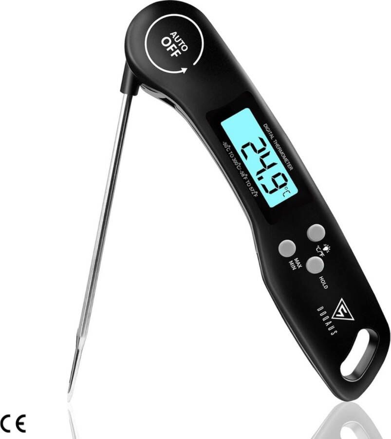 Digitale Vleesthermometer met Opvouwbare Lange Sonde en LCD-scherm Perfect voor Keuken Grill BBQ 3s Directe Uitlezing DOQAUS Keukenthermometer