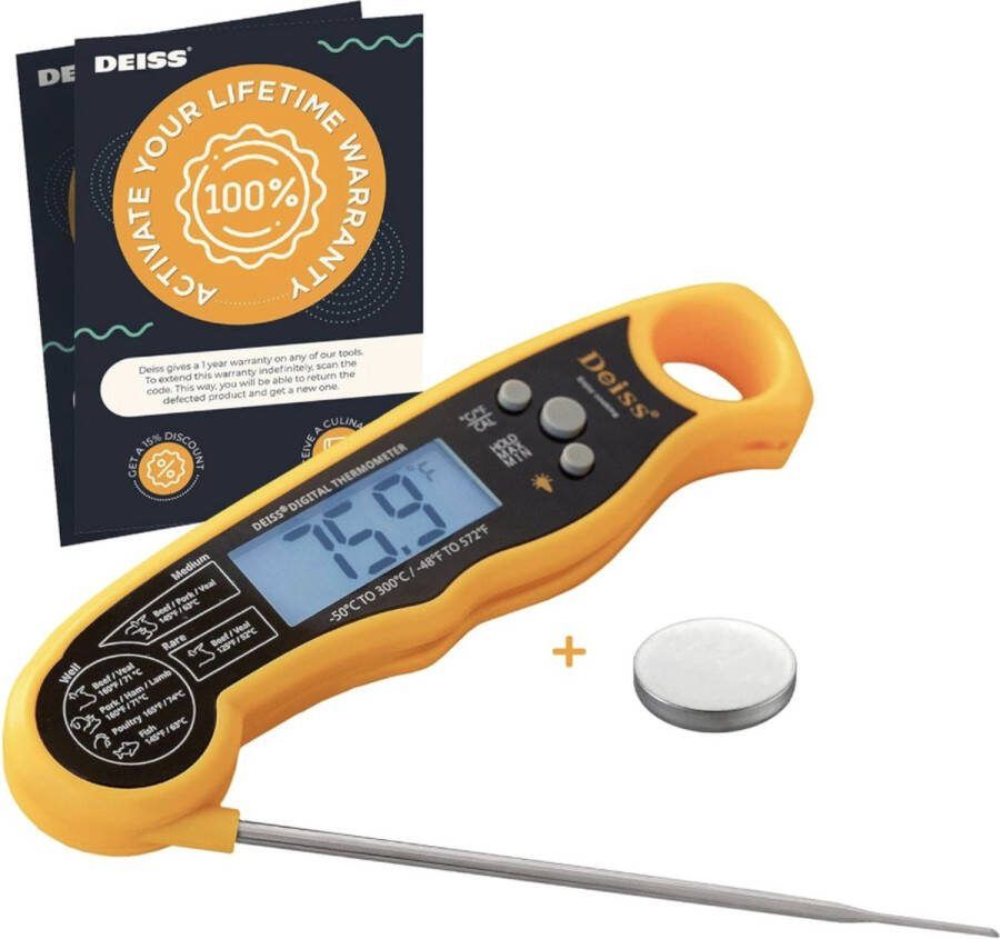 Digitale vleesthermometer — razendsnelle nauwkeurige metingen met achtergrondverlichting geheugenfunctie en kalibratie — thermometer voor direct aflezen