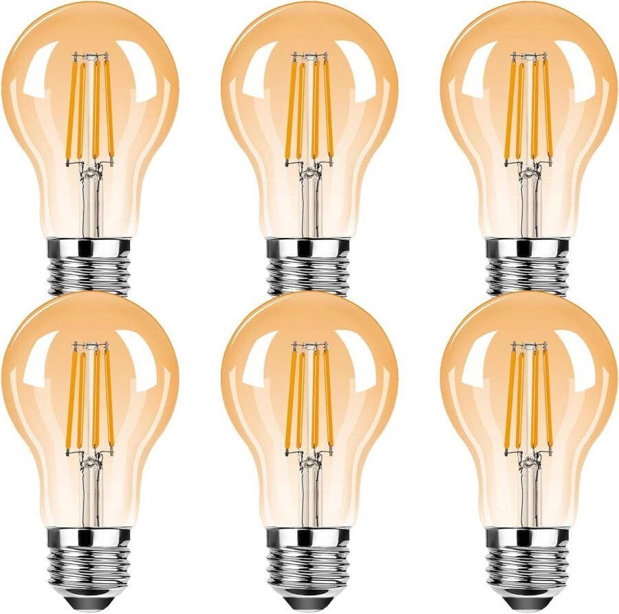 Dimbare LED-lamp E27 A60 Vintage 4W 2700K warm wit Vervanging voor 35W-lampen Set van 6