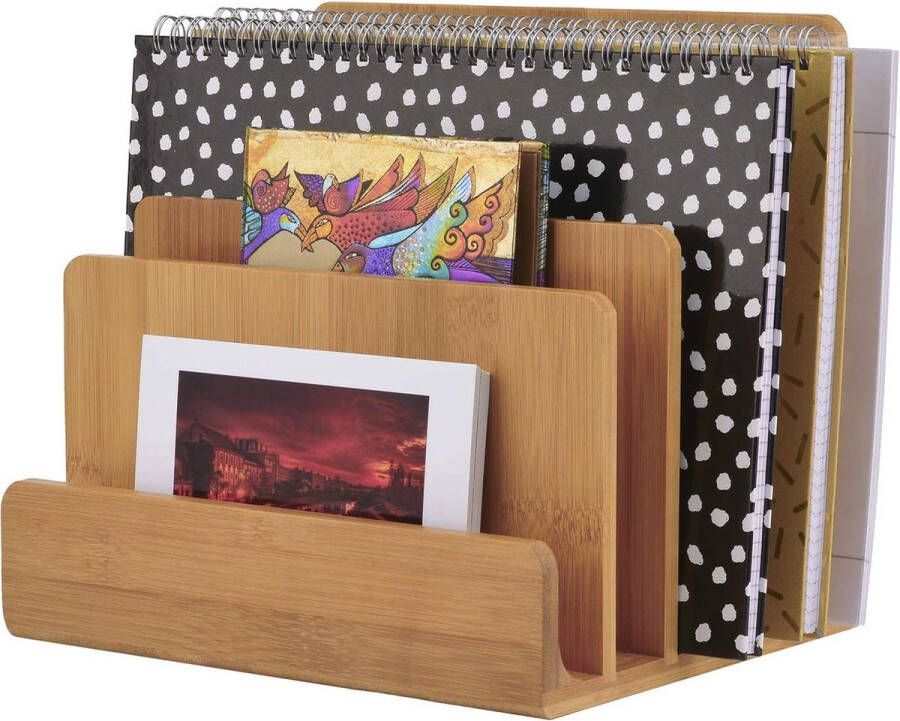 Dimono Magazine & Document Tray Bamboo Desk Organiser; Document Houder Letter Tray Papier Trays Tijdschriftenrek voor Thuis Kantoor Praktijk
