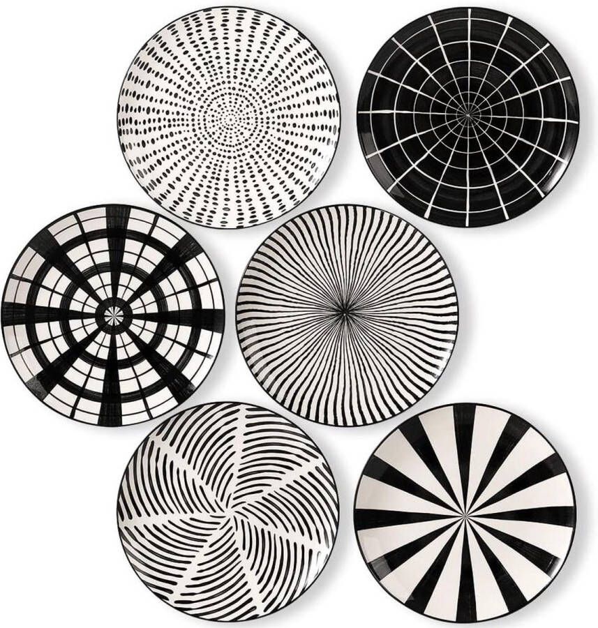 Dinerborden keramische borden set grote porseleinen ronde borden modern zwart patroon 6 stuks 255 cm vaatwasser magnetron ovenbestendig Bordenset