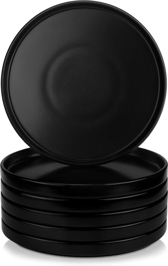 Dinerbordenset voor 6 personen 8 inch bordenset servies voor vaatwasser en magnetron pastabord ontbijtbord taartbord zwarte kleur