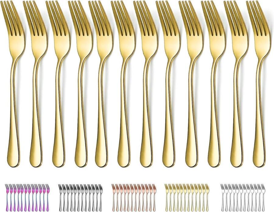 Dinervorken 12 stuks Goud Titanium gecoat Roestvrij staal 205 cm Vorken Taartvorken Tafelvorken Dessertvorken Gemakkelijk schoon te maken Vaatwasmachinebestendig Gebaksvorkjes