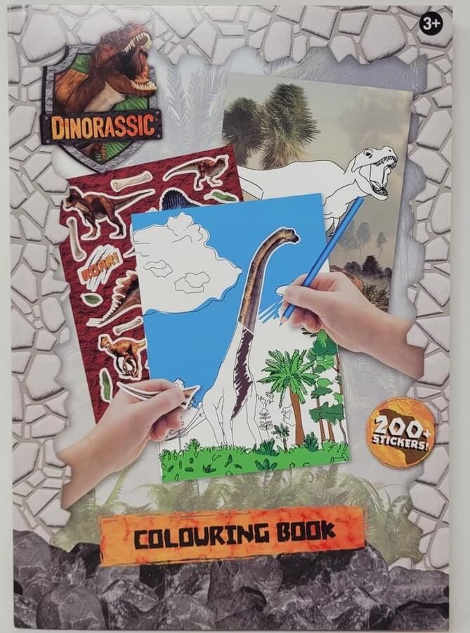 DINOSAURUS KLEURBOEK MET STICKERS 200 STICKERS ! DINORASSIC
