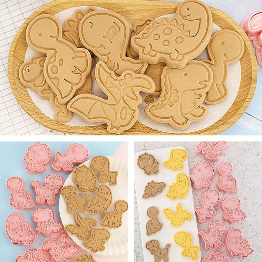 Dinosaurus koekjessnijders 8 stuks koekjessnijders uitsteekvormen kinderen 3D fondant koekjessnijders cookie cutter plastic (dinosaurus)