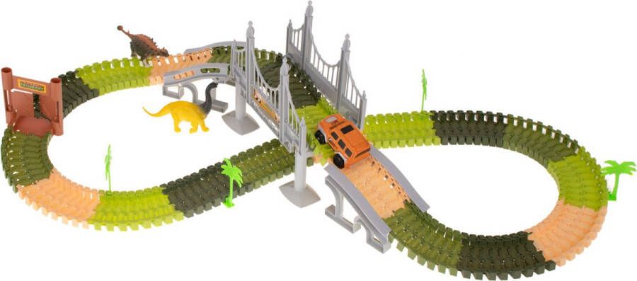 Merkloos Sans marque Dinosaurus racebaan 228 delig auto op batterij Autobaan speelset racebaan jungle met dino's en accessoires