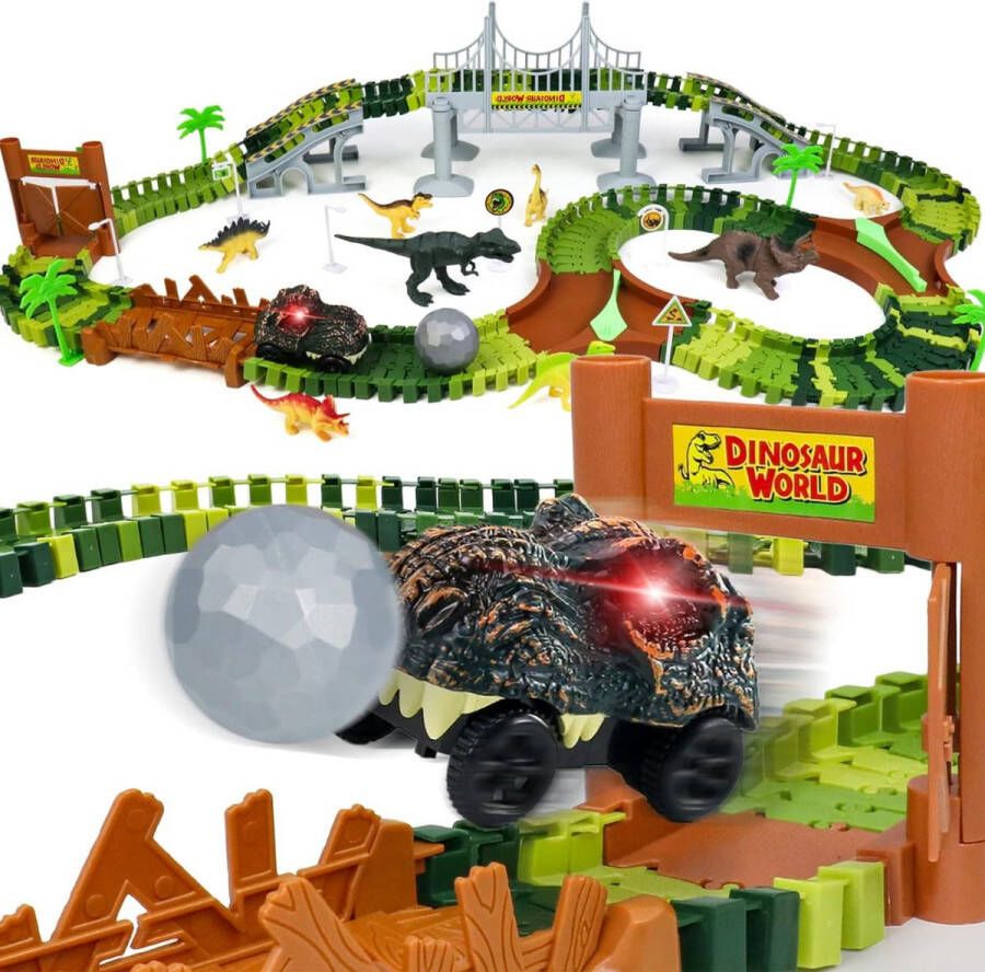 Dinosaurus Speelgoed Dinosaurus Cars Speelgoed Racebaan-autoracebaan Dino Kinderauto Speelgoed Jongens Racebaan Kinderauto met dinosaurusfiguren kleine geschenken voor jongens en meisjes van 3 tot 5 tot 6 jaar (216 stuks)