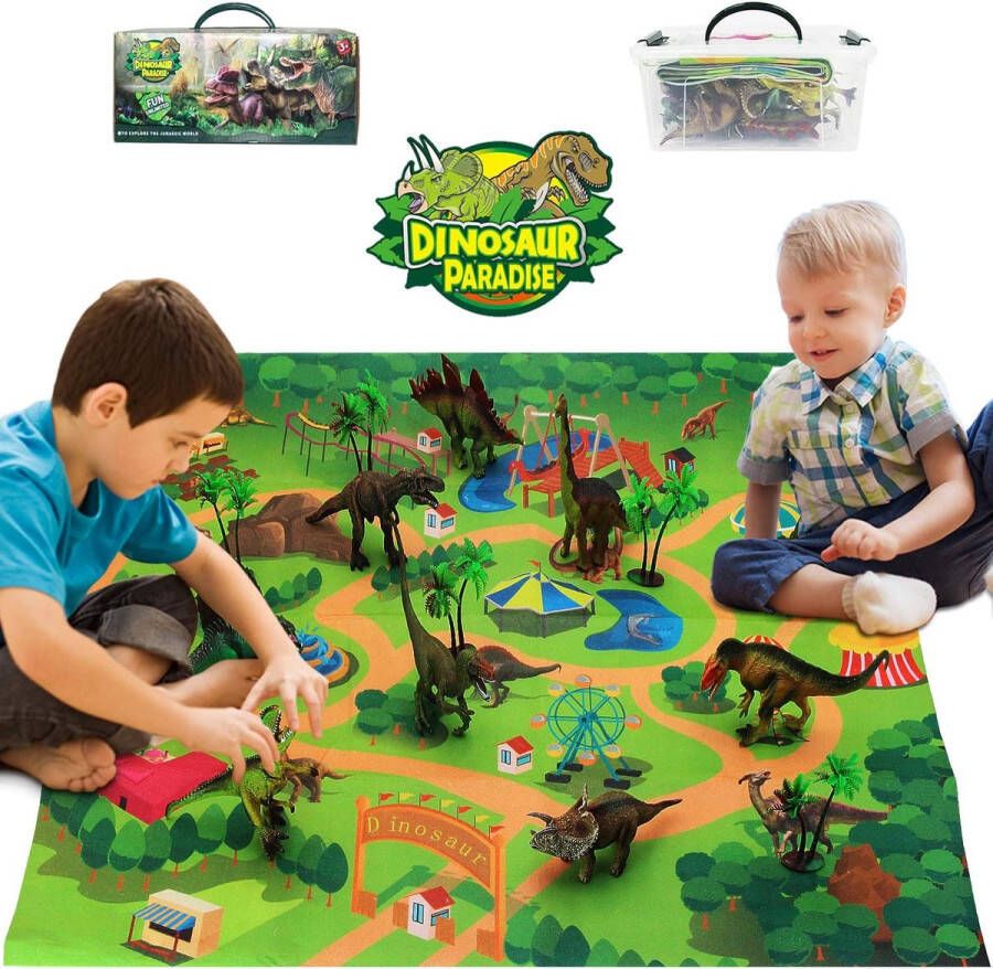 Dinosaurus Speelmat Dino Speelkleed met Opbergdoos Vloerkleed Dinosaurussen Dino speelset Speelgoed voor jongens T-rex