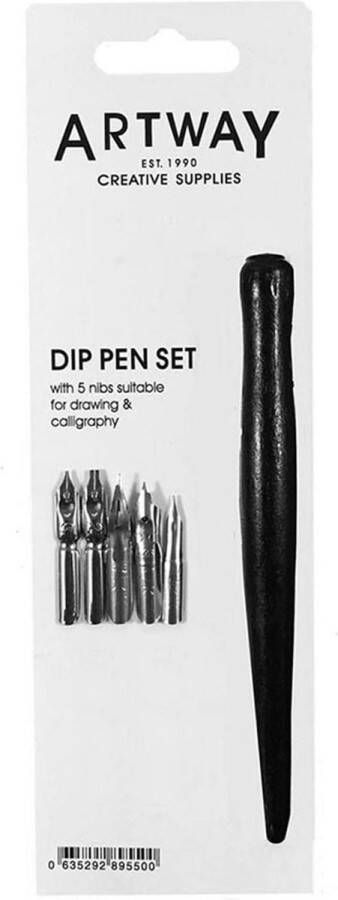 Dip Pen Set met 5 Tekening & Kalligrafie Penpunten zwart