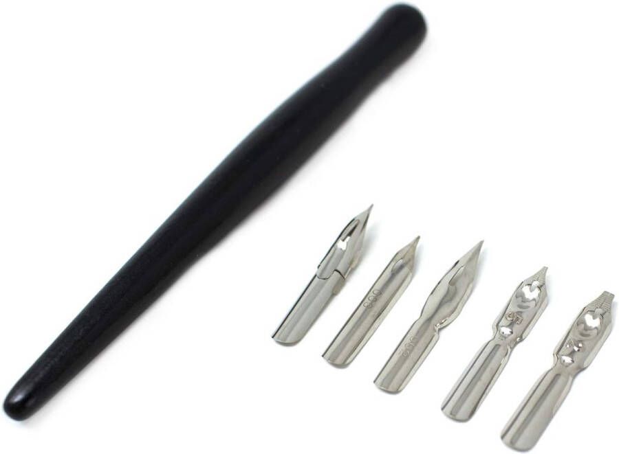 Dip Pen Set met 5 Tekening & Kalligrafie Penpunten zwart