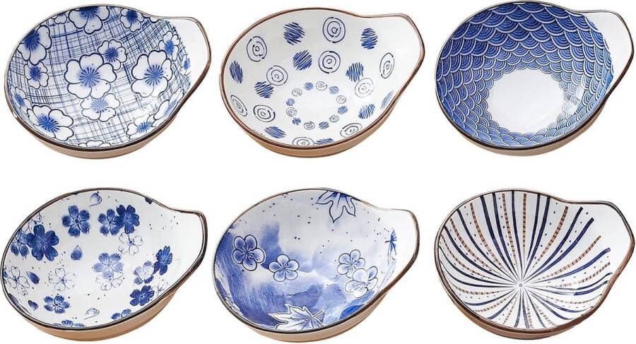 Dipschalen porselein sausschaaltjes tapas kommen set dipschalken dipschalen snackkommen set van 6 Ø 9 8 cm boho snackkom voor sushi sojasaus snack 70 ml keramische schoteltjes