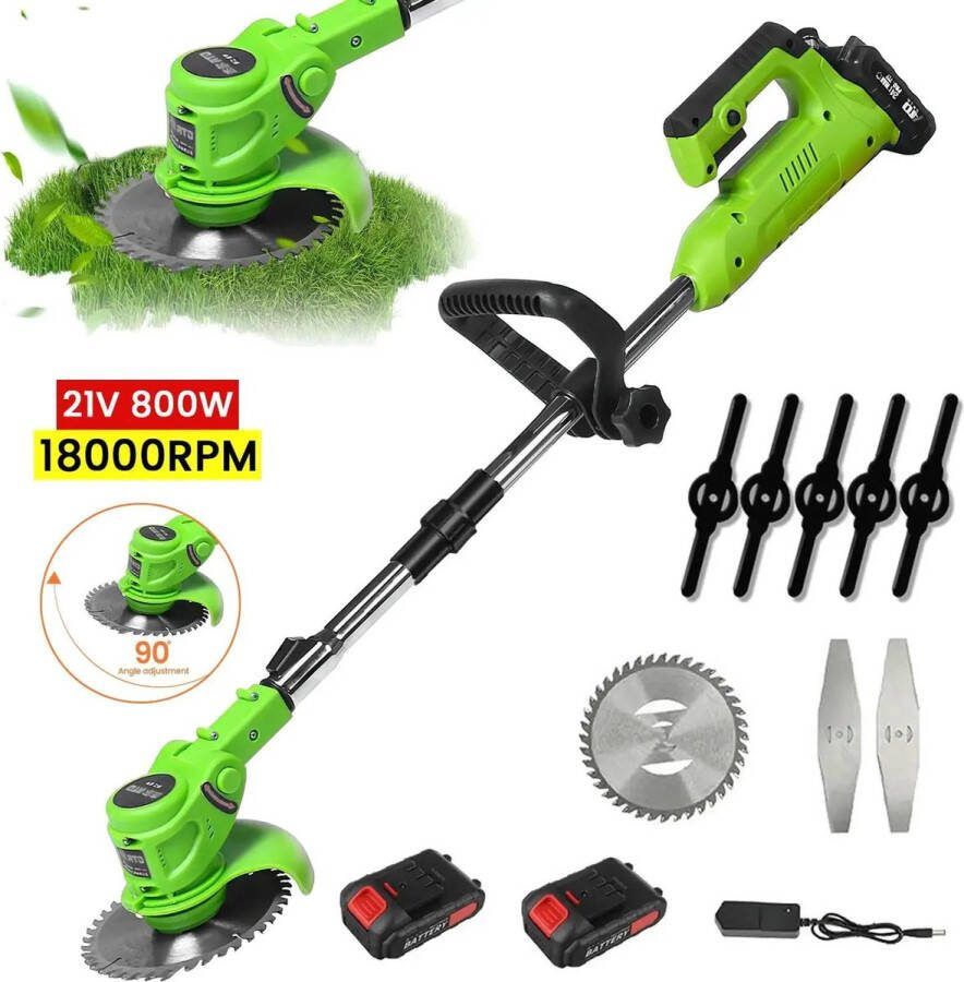 Directly Bosmaaier Onkruidborstel Electrisch Grastrimmer Kantenmaaier 2 Accu's Voegenborstel Groen