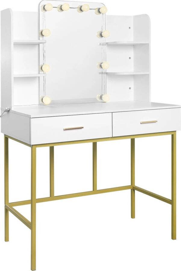 Directly Make up tafel met spiegel en lampen Kaptafel 2 Lades 90x45x136 cm Stijlvolle Opslag voor Make-up