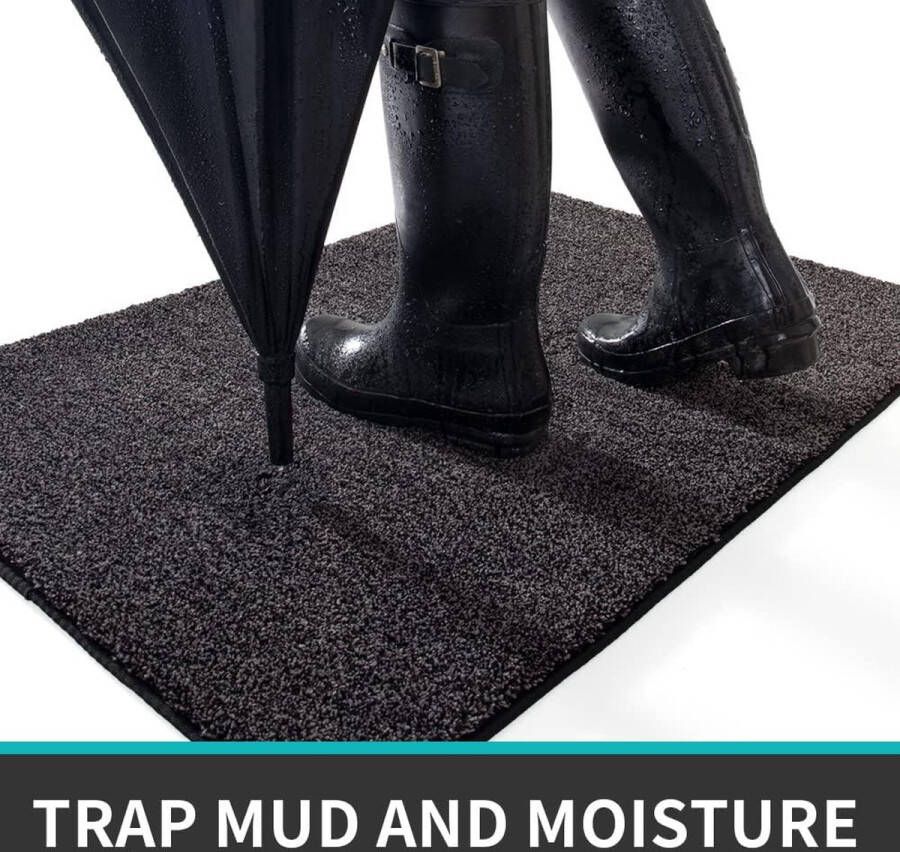 Dirt Trapper deurmat antislip barrièrematten voor binnen en buiten super absorberend toegangskleed machinewasbaar zacht vloermat tapijt (zwart-grijs 50 x 80 cm