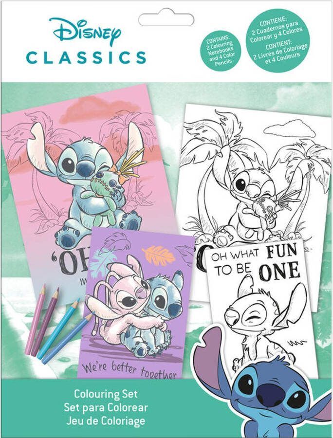 Disney Lilo & Stitch Kleurset 2 Kleurplaten + 4 potloden Hobby Tekenen