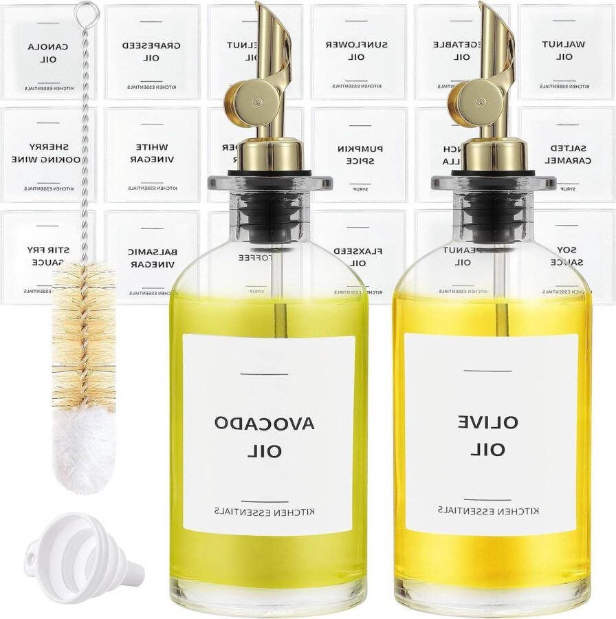 Dispenser Fles Olie Glas Karaf Olie Oliefles Tuit Sausfles Koffie Siroop Dispenser Coffee Syrup Olive Oil Bottle 2 Stuks Goud