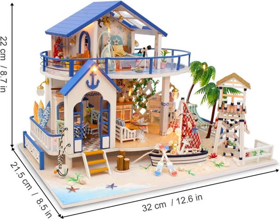 DIY Miniatuur Huis Poppenhuis Kit met Meubels en Muziek Mini Huismodel Kit Handgemaakte Ambachtelijke Cadeaus voor Vrouwen Blauwe Zee Legende