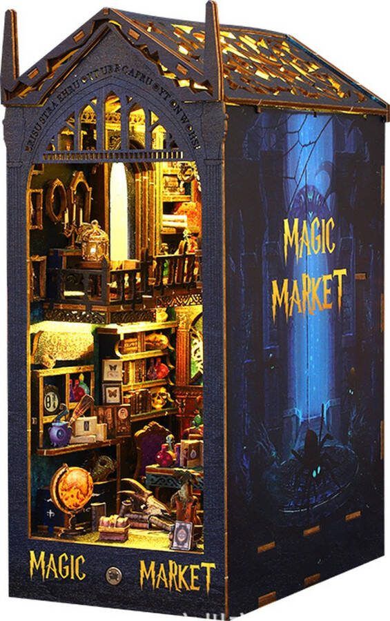 DIY miniatuur huiskit met LED-Magische Bazaar DIY Book Nook Poppenhuizen Kit-licht 3D puzzel boekensteunen van hout modelbouwsets voor volwassenen om te bouwen