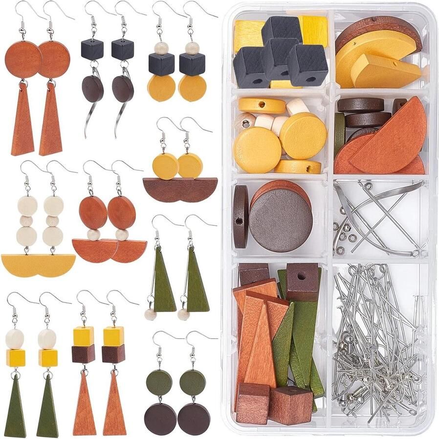 DIY Oorbel Maken Kits 10 paar Kleurrijke Houten Kralen Houten Kralen Charms Hangers Vrouwen Beginners